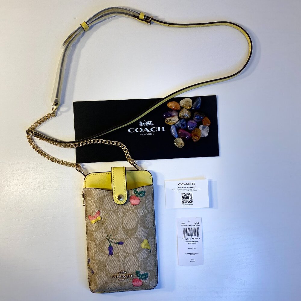 Coach Signature Phone Veggie Canvas Crossbody bag Khaki Leather: Zip/Snap #C8721